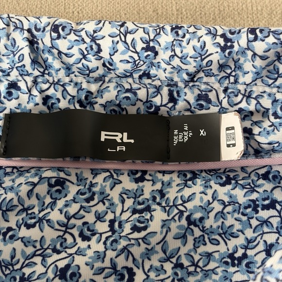 RLX Ralph Lauren Shirt Mens XL White Blue Floral Print Golf Performance Polo - Picture 3 of 8